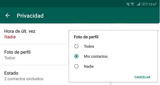 ocultar foto de perfil whatsapp