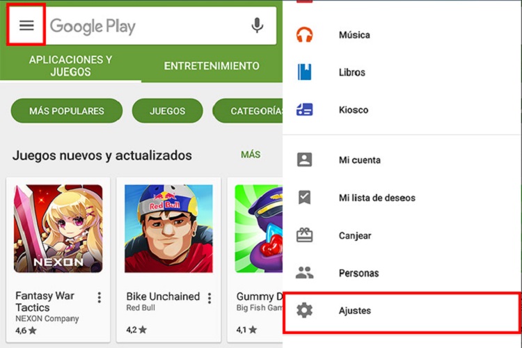 google play ajustes