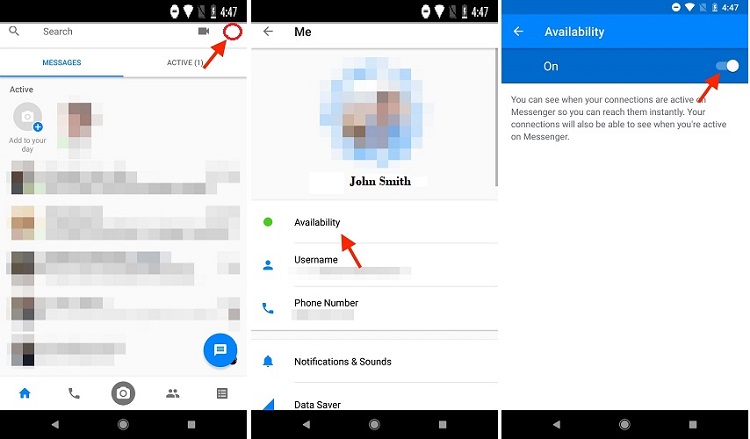 facebook messenger desactivar estado activo en android